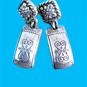 Brighton pierced dangle drop earrings vintage.  Silver Plated with etching